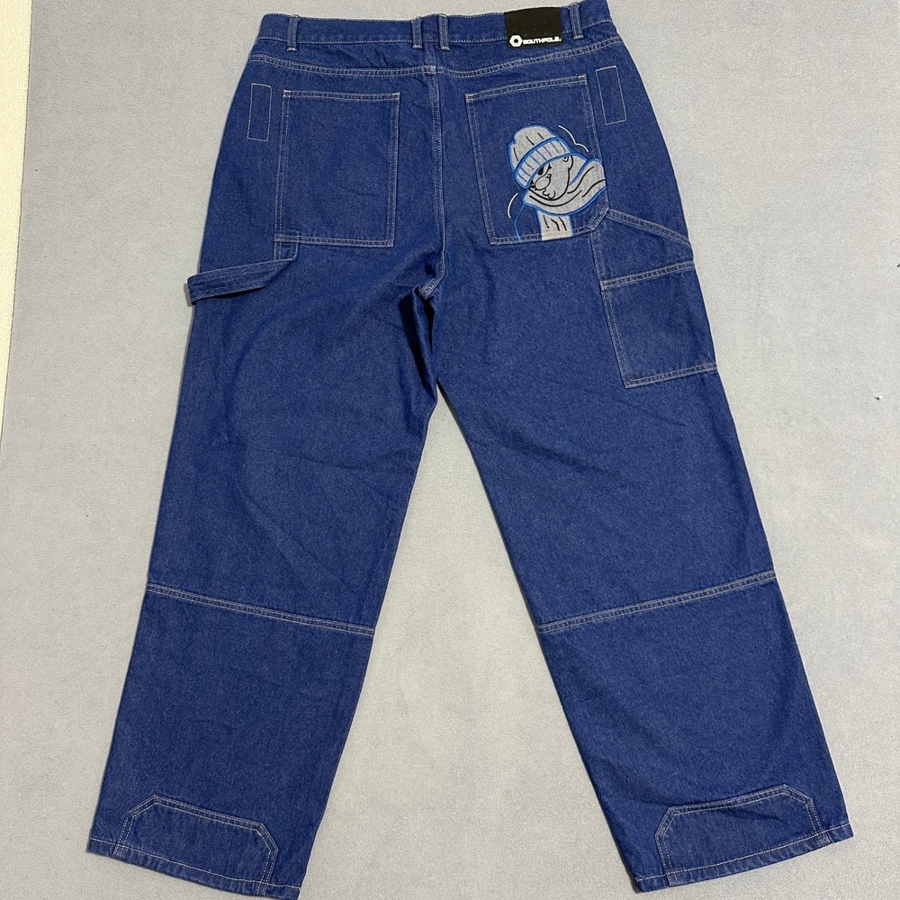 Southpole Baggy Carpenter Jeans Denim Embroidered Logo Blue Mens Size W38 L32 - Picture 2 of 16